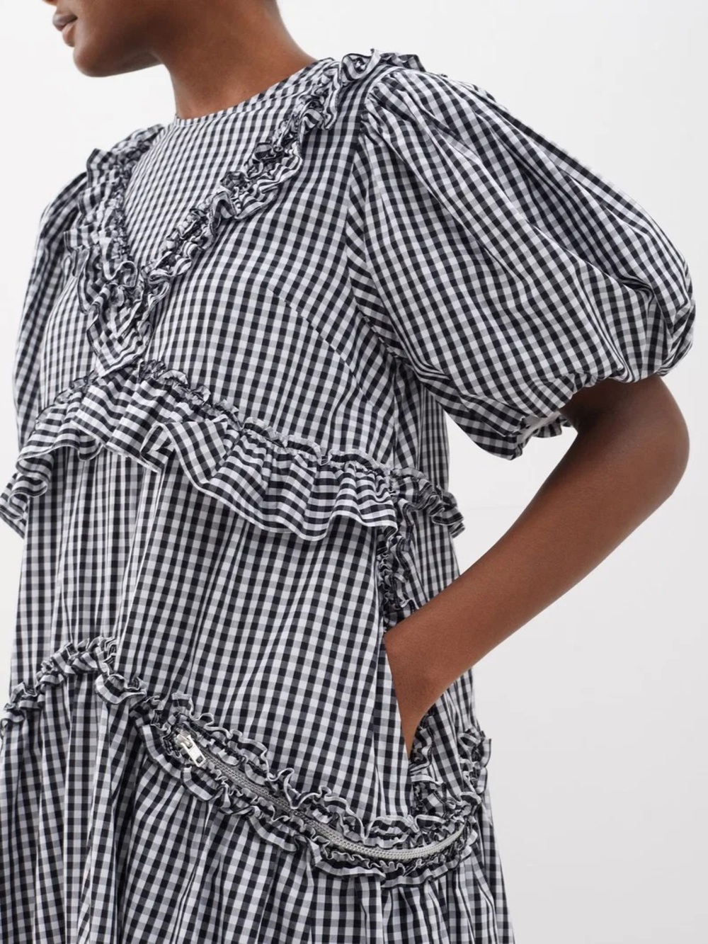Simone Rocha Ruffled Gingham Poplin Midi Dress - Picture 2 of 4